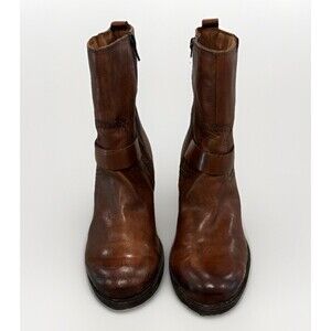 Clarks Distressed Boots Leather Zip Up Western, Buckle Brown Leather  Sz 8.5